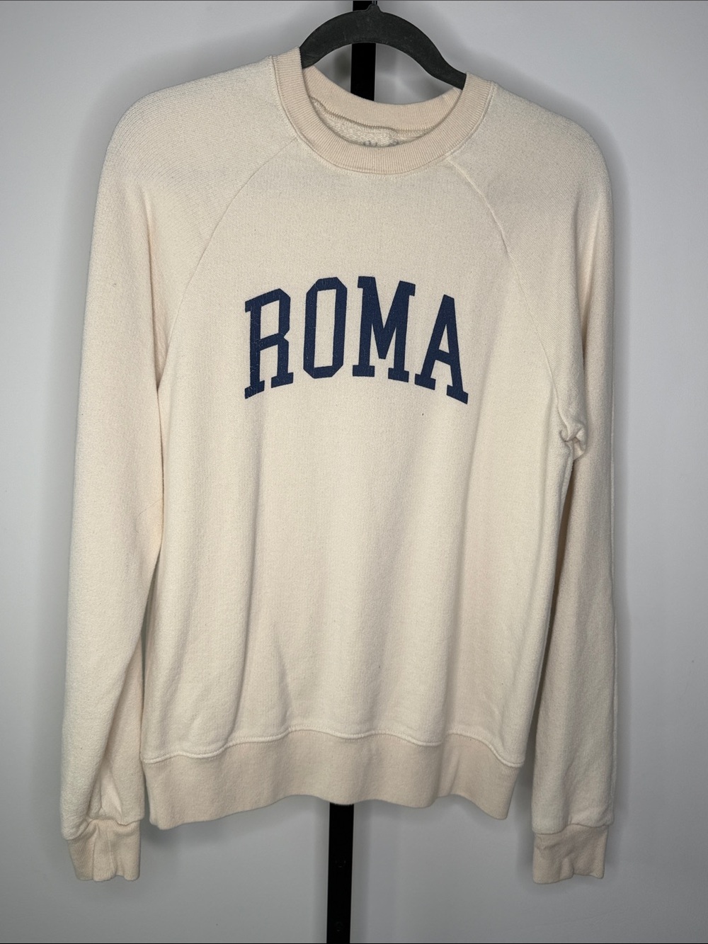 Brandy Melville Cream Pullover Sweatshirt with Navy ROMA Print